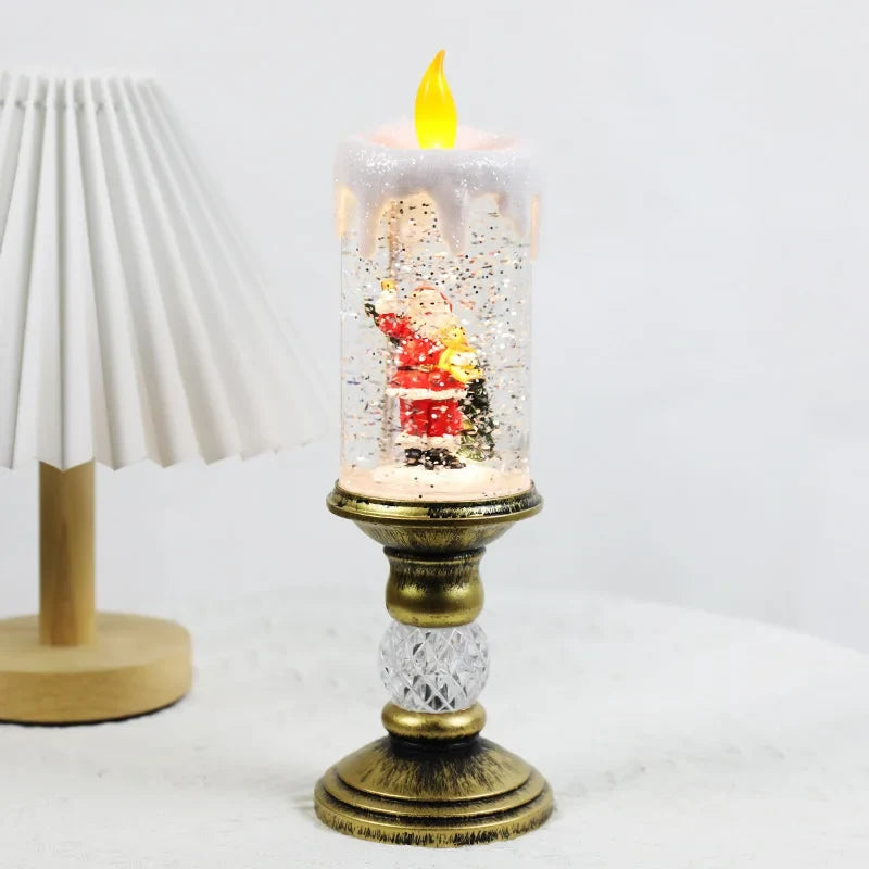 Snow Globe LED Christmas Candle with Glitter Swirl and Brass Pedestal Stand - Image 8