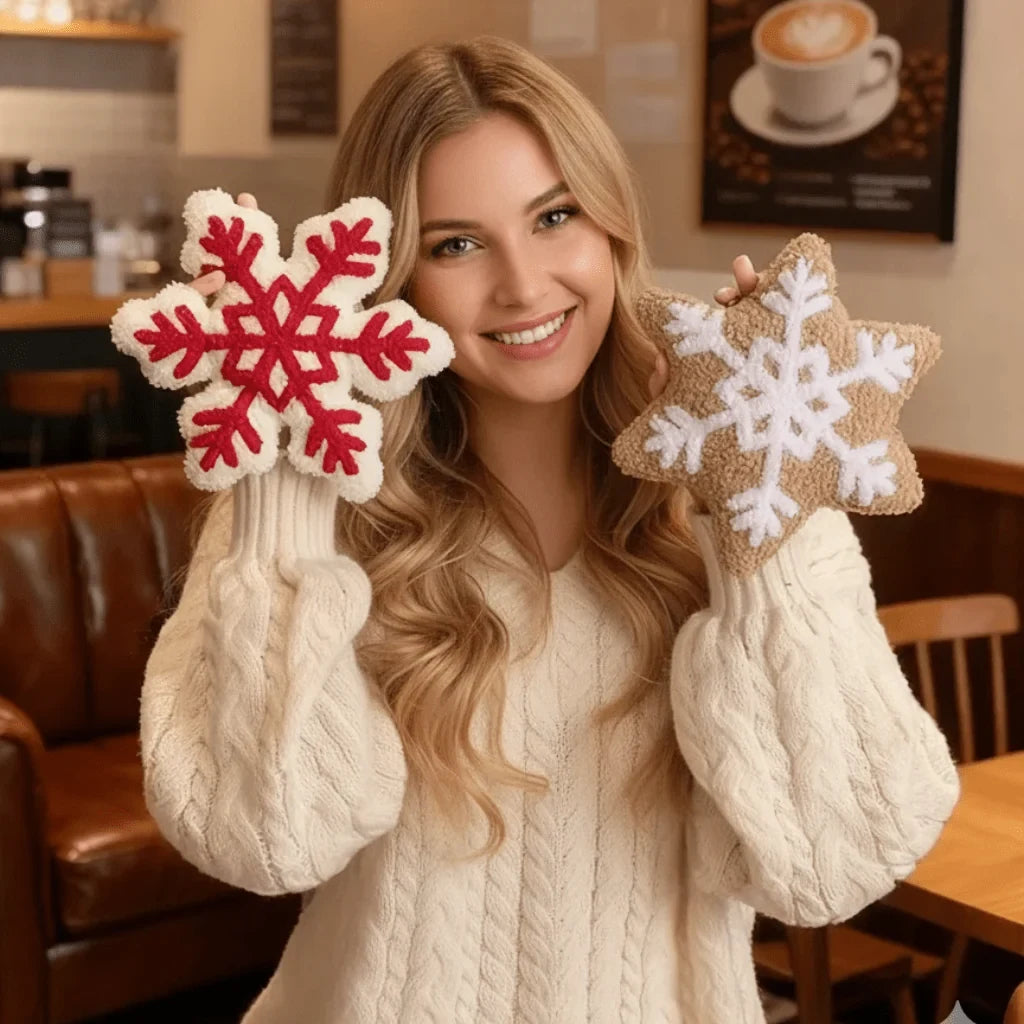 Snowflake Throw Pillow with Plush Sherpa Fabric and Embroidered Tufted Pattern - Image 3