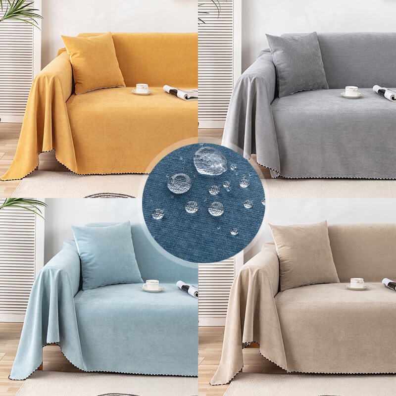 Sofa Couch Cover Washable with Chenille Texture and Pom-Pom Fringe - Image 1