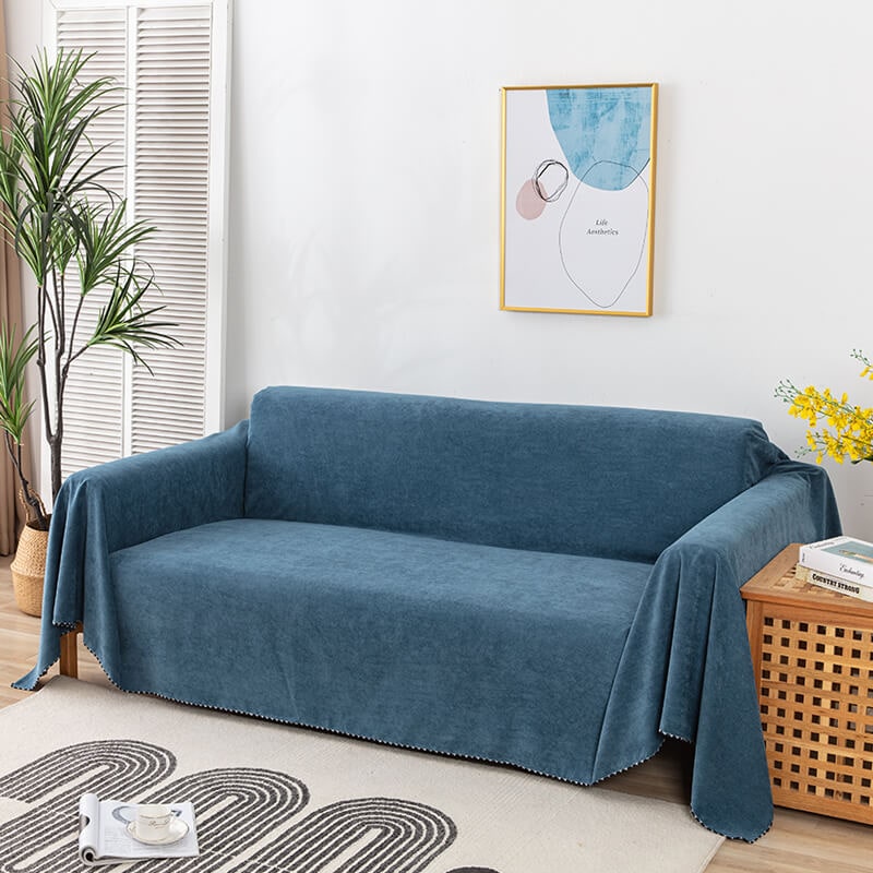 Sofa Couch Cover Washable with Chenille Texture and Pom-Pom Fringe - Image 3