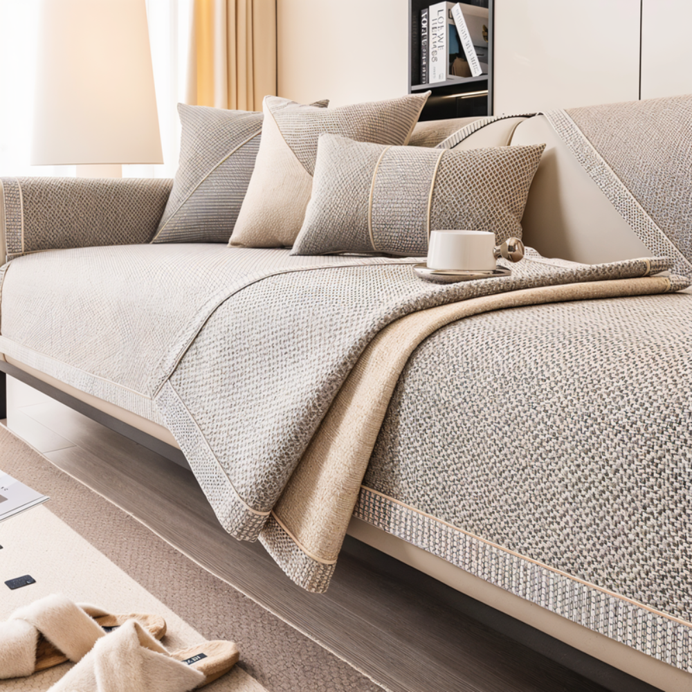 Sofa Cover with Non-Slip Backing and Textured Woven Fabric for Sectional Couches - Image 1