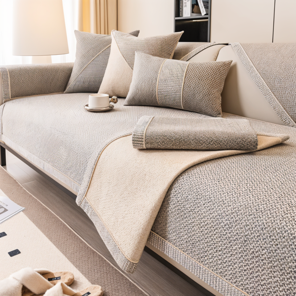 Sofa Cover with Non-Slip Backing and Textured Woven Fabric for Sectional Couches - Image 2