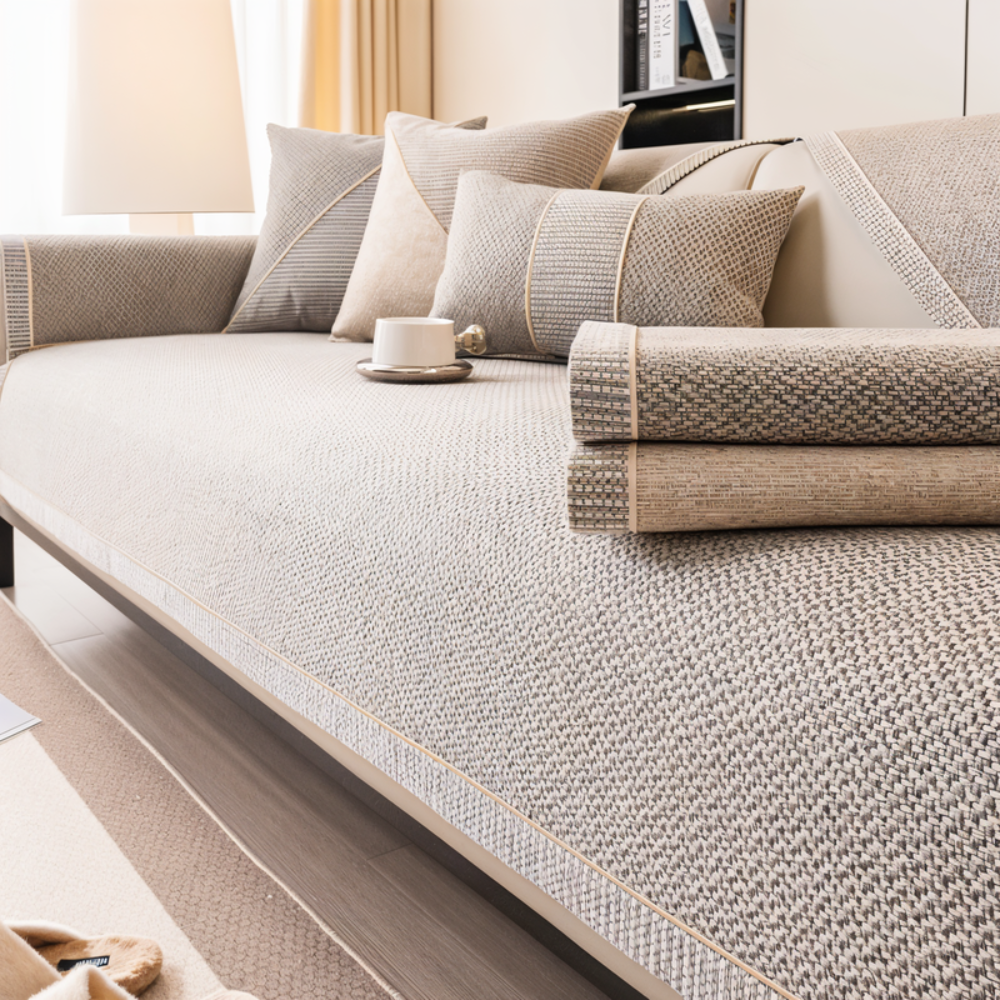 Sofa Cover with Non-Slip Backing and Textured Woven Fabric for Sectional Couches - Image 3