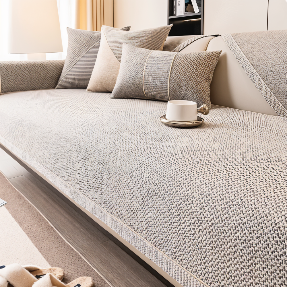 Sofa Cover with Non-Slip Backing and Textured Woven Fabric for Sectional Couches - Image 6