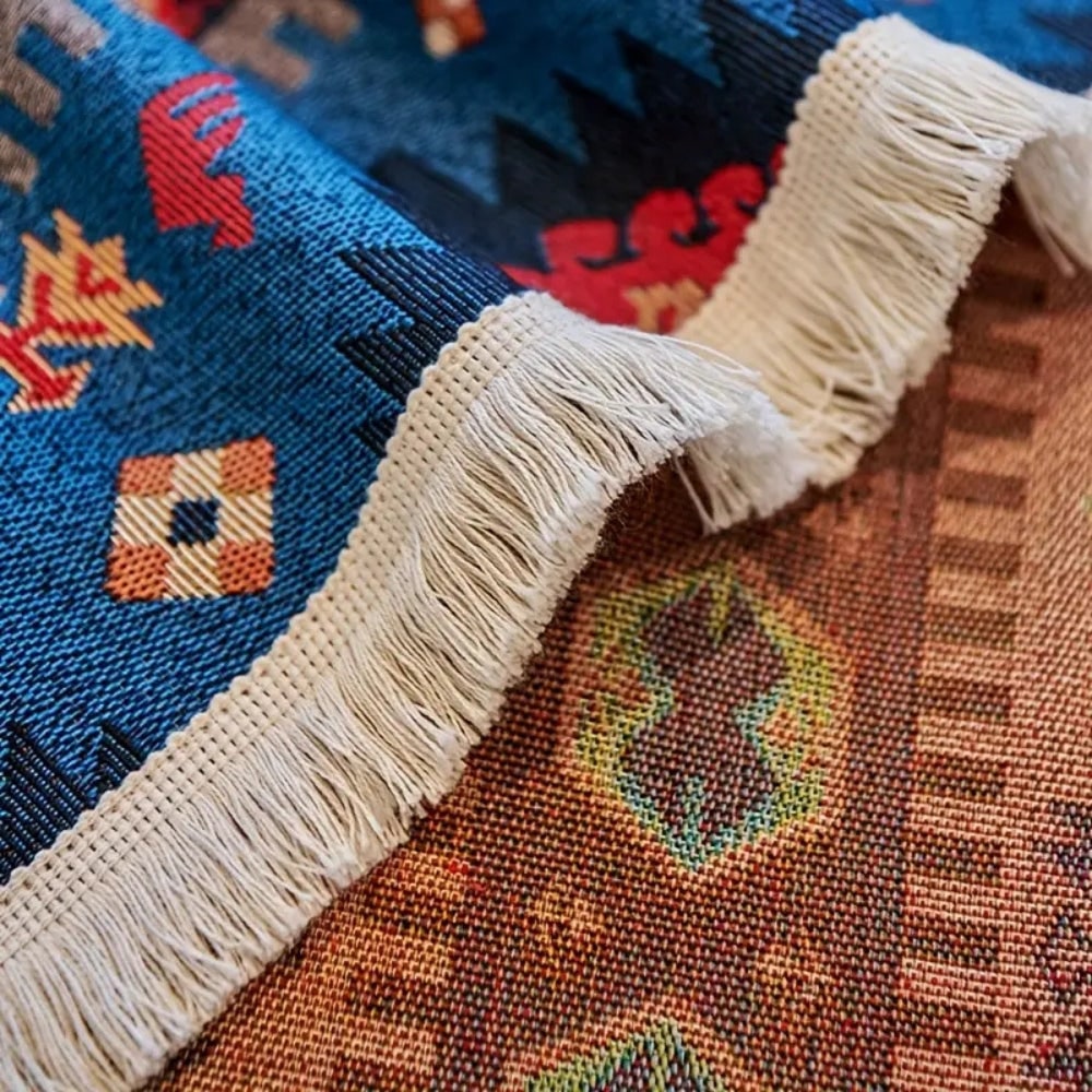 Sofa Throw Blanket with Woven Geometric Bohemian Pattern and Fringe Trim - Image 4