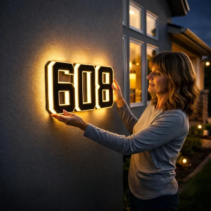 Solar House Numbers with Backlit LED Illuminated Address Sign Weatherproof - Image 1