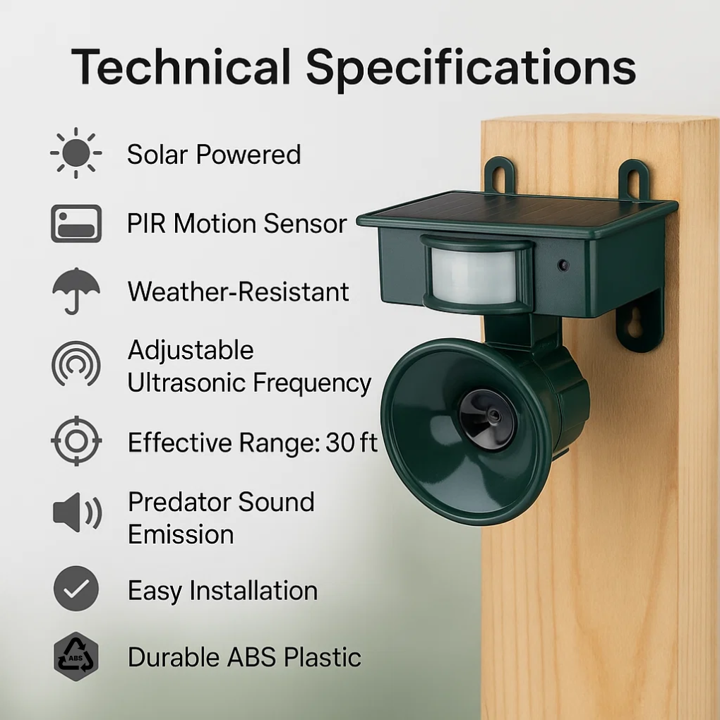 Solar Motion Activated Bird Deterrent with Ultrasonic and Sonic Repeller - Image 4