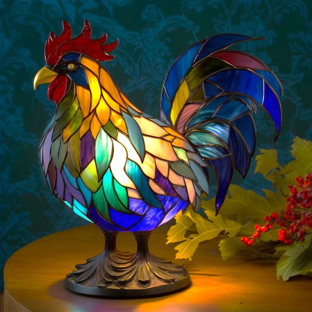 Stained Glass Animal Table Lamp with Warm Glowing Light and Decorative Design - Image 13