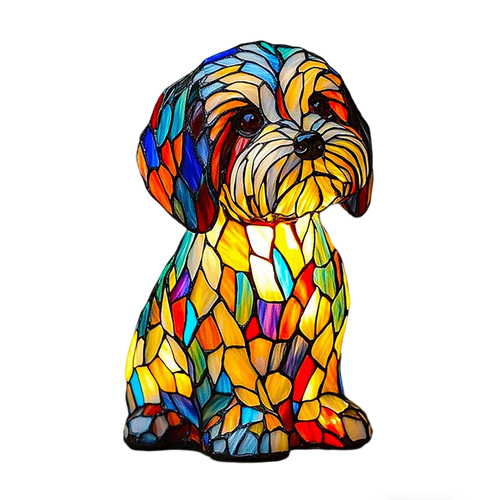 Stained Glass Dog Table Lamp with Mosaic Illuminated Design and Night Light - Image 1