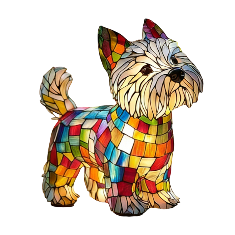Stained Glass Dog Table Lamp with Mosaic Illuminated Design and Night Light - Image 2