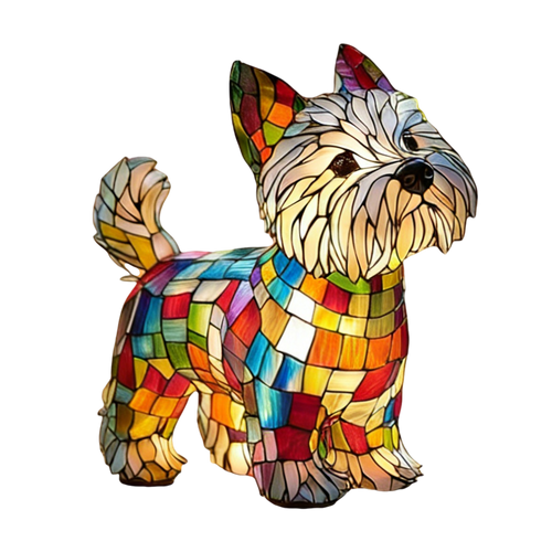 Stained Glass Dog Table Lamp with Mosaic Illuminated Design and Night Light - Image 2