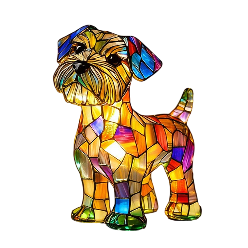 Stained Glass Dog Table Lamp with Mosaic Illuminated Design and Night Light - Image 3