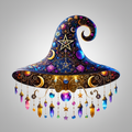 Stained Glass Suncatcher Witch Hat with Crystal Beads and Crescent Moon for Halloween Window Display - Image 1