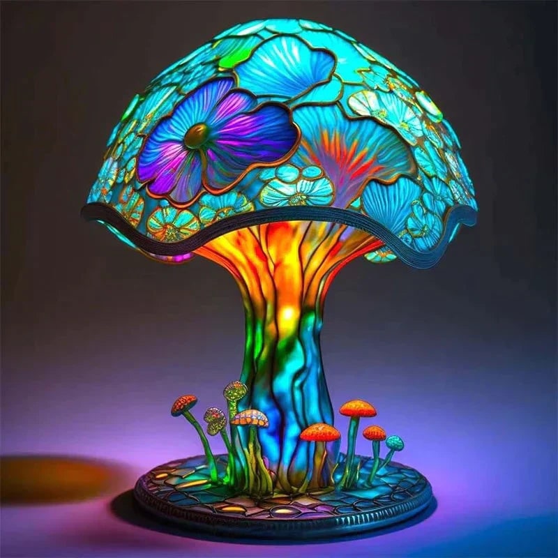 Stained Glass Table Lamp with Sculpted Nature-Inspired Design and Warm LED Glow - Image 1