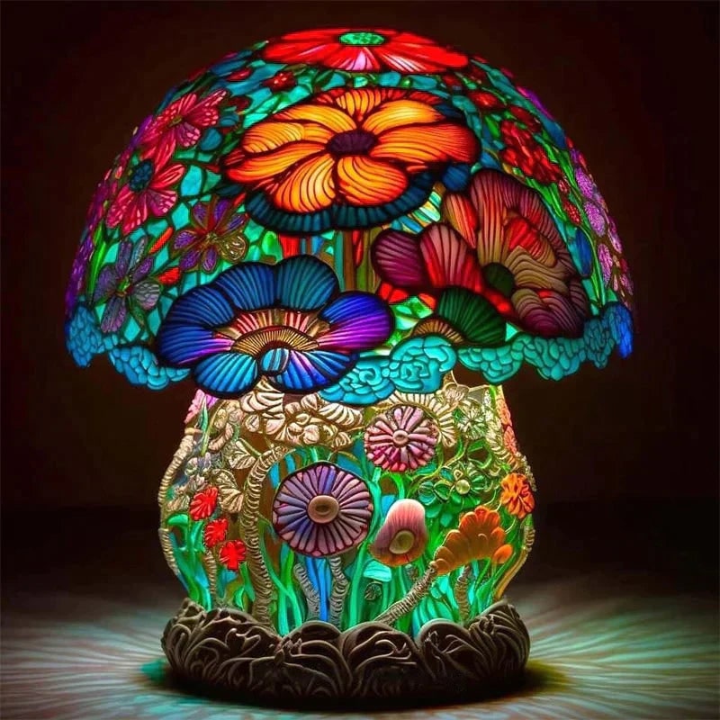 Stained Glass Table Lamp with Sculpted Nature-Inspired Design and Warm LED Glow - Image 2