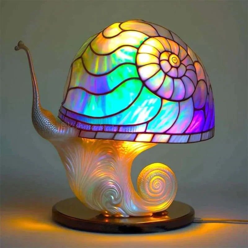Stained Glass Table Lamp with Sculpted Nature-Inspired Design and Warm LED Glow - Image 4