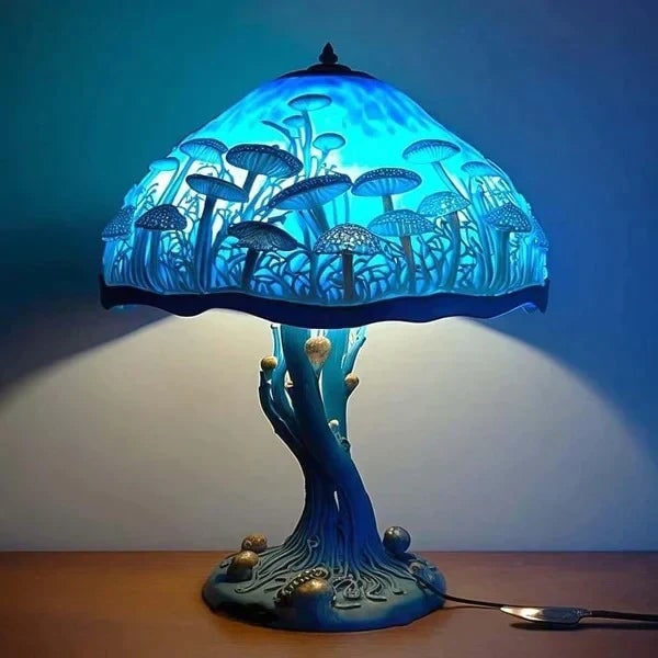 Stained Glass Table Lamp with Sculpted Nature-Inspired Design and Warm LED Glow - Image 8
