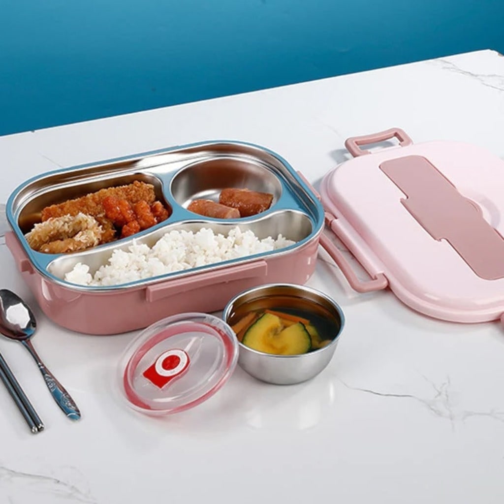 Stainless Steel Bento Lunch Box with Divided Compartments and Lidded Bowl - Image 6