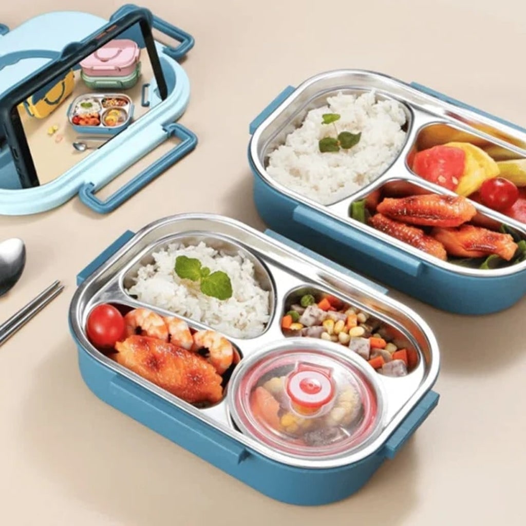 Stainless Steel Bento Lunch Box with Divided Compartments and Lidded Bowl - Image 8