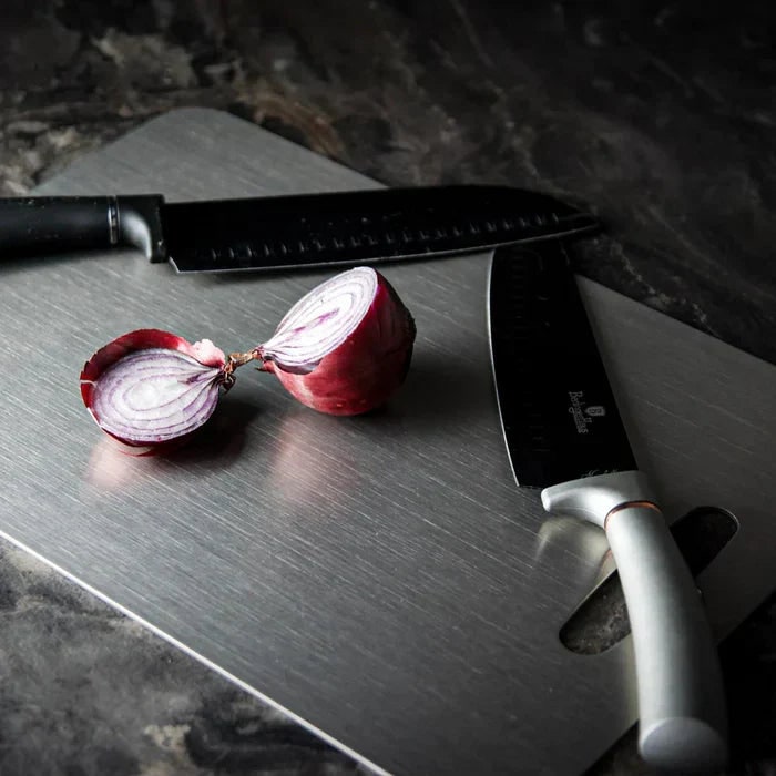 Stainless Steel Cutting Board with Handle and Brushed Metal Finish - Image 2