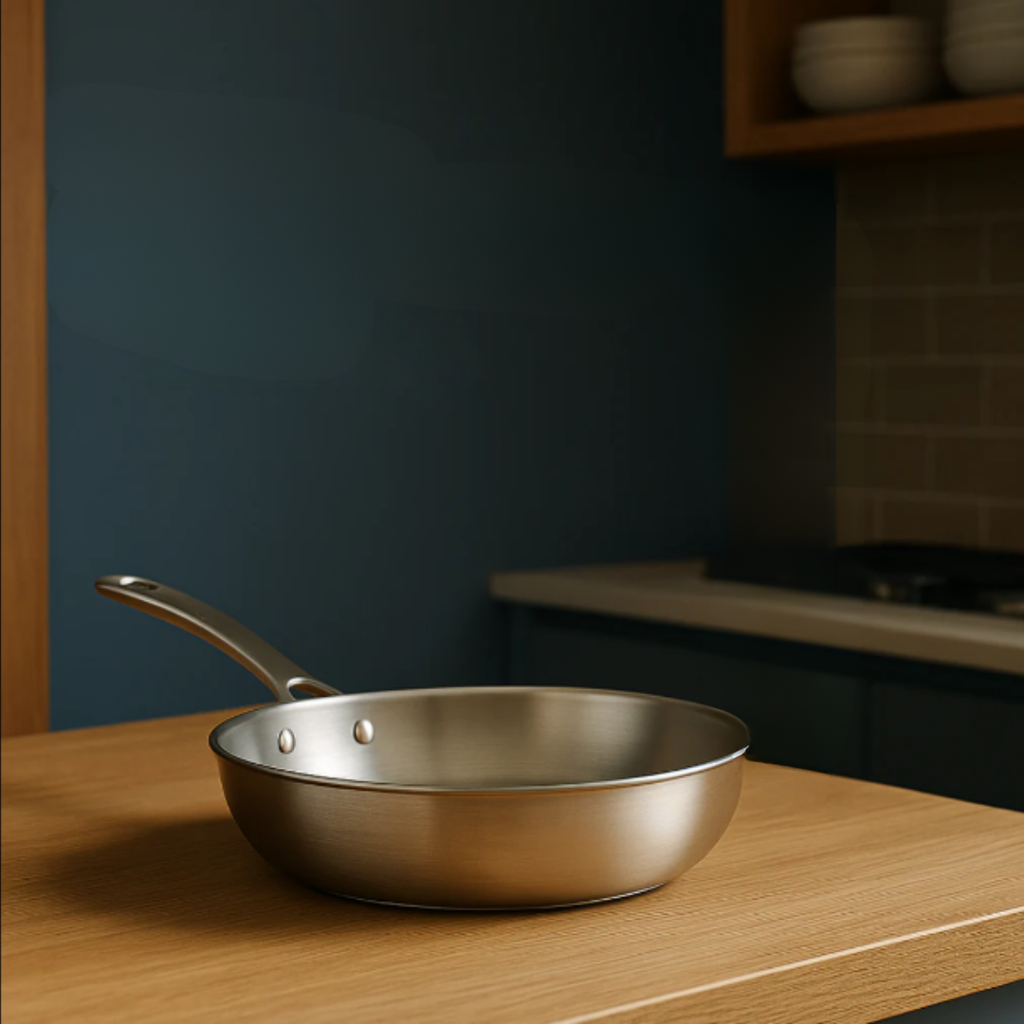 Stainless Steel Frying Pan Hammered Interior and Ergonomic Handle - Image 1
