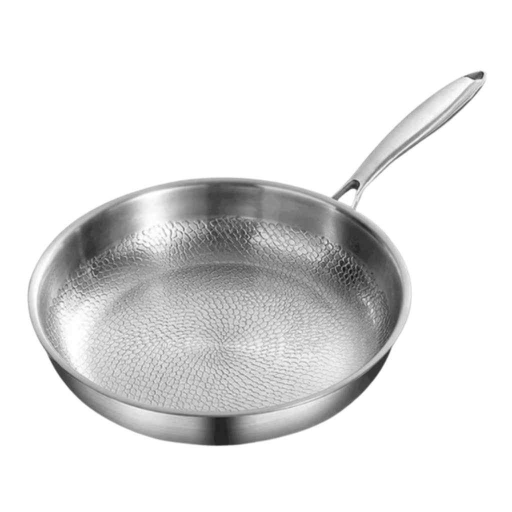 Stainless Steel Frying Pan Hammered Interior and Ergonomic Handle - Image 2