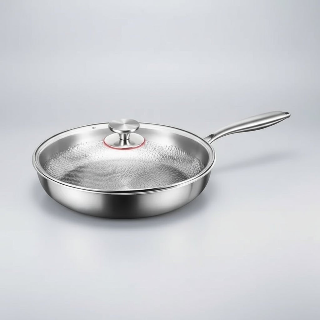 Stainless Steel Frying Pan Hammered Non Stick Interior and Induction Compatible Base - Image 7