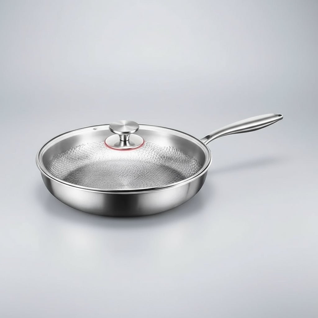 Stainless Steel Frying Pan Hammered Non Stick Interior and Induction Compatible Base - Image 8