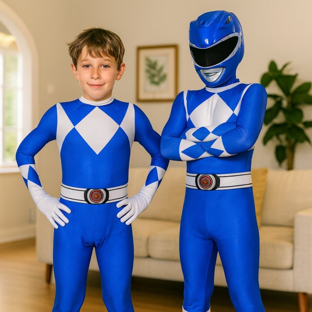 Superhero Costume Jumpsuit with Full-Head Mask and Diamond Pattern - Image 3