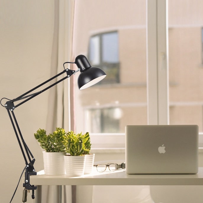 Swing Arm Desk Lamp with Adjustable Clamp and Long Reach - Image 1