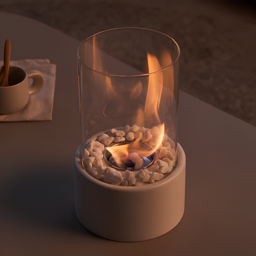 Tabletop Fire Pit with Glass Cylinder and Decorative Stones Indoor Portable Smokeless Fireplace - Image 2