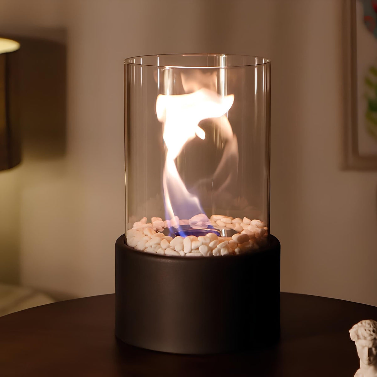 Tabletop Fire Pit with Glass Cylinder and Decorative Stones Indoor Portable Smokeless Fireplace - Image 3