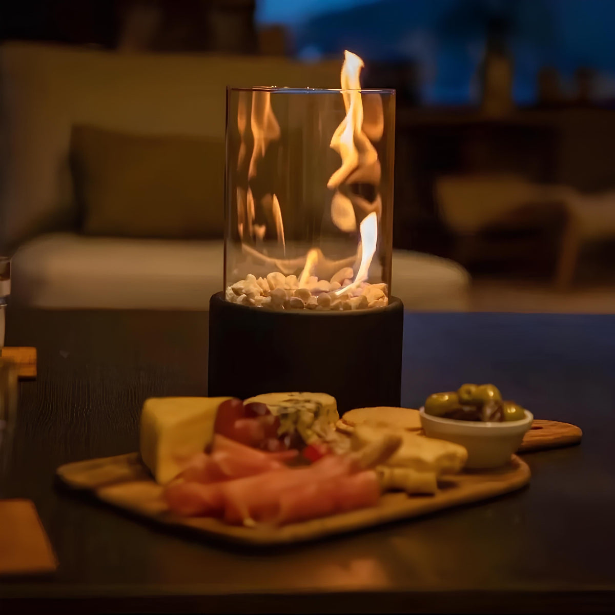 Tabletop Fire Pit with Glass Cylinder and Decorative Stones Indoor Portable Smokeless Fireplace - Image 6