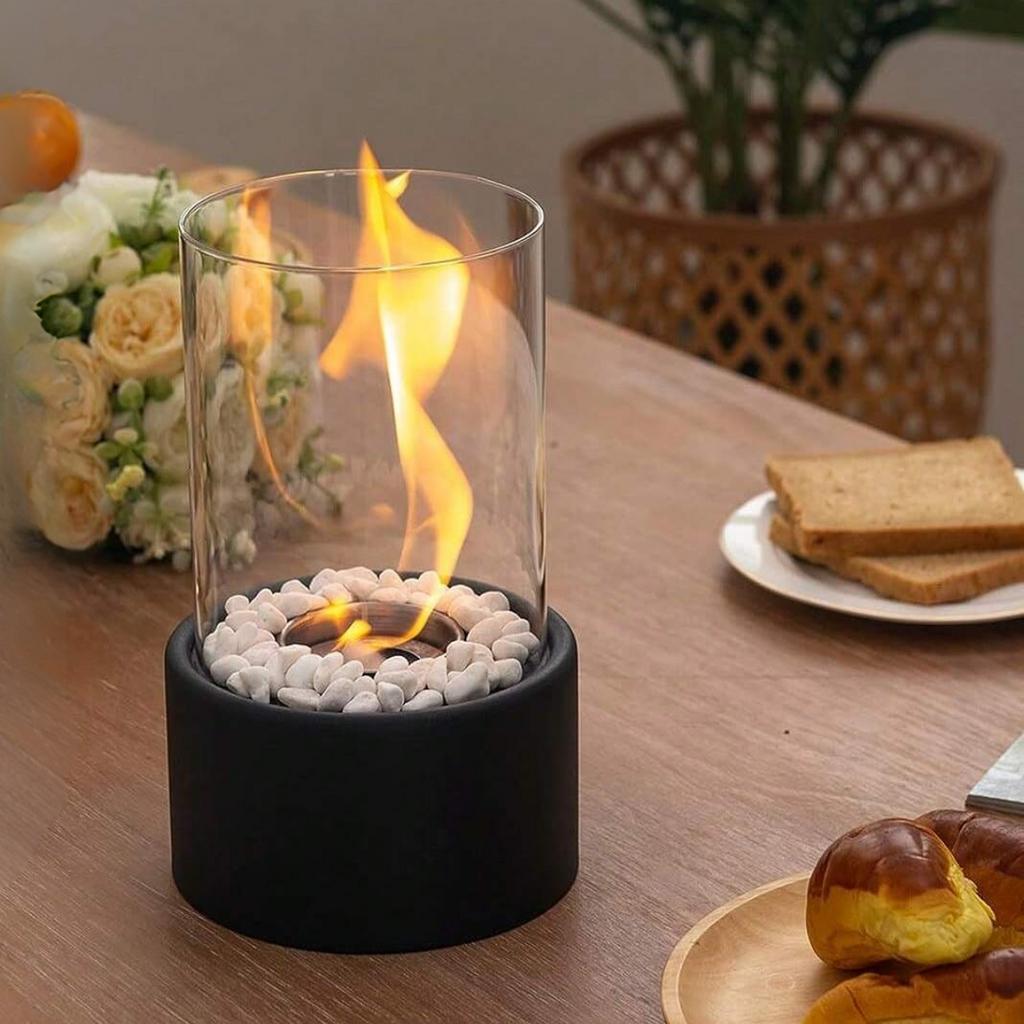 Tabletop Fire Pit with Glass Cylinder and Decorative Stones Indoor Portable Smokeless Fireplace - Image 8