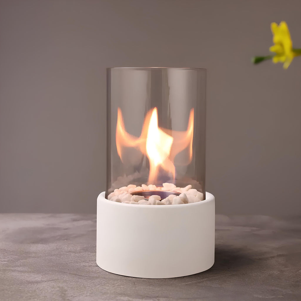 Tabletop Fire Pit with Glass Cylinder and Decorative Stones Indoor Portable Smokeless Fireplace - Image 9
