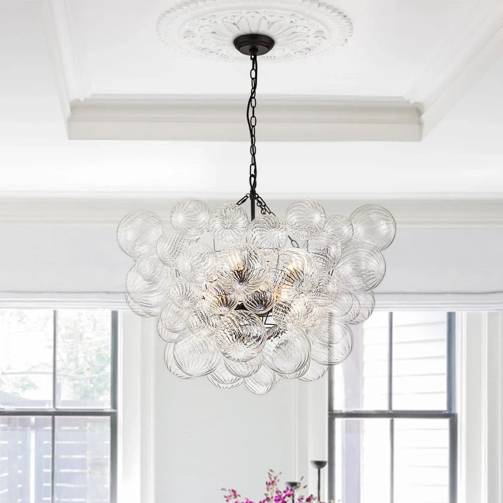 Eleni Modern Ribbed Glass Bubble Chandelier