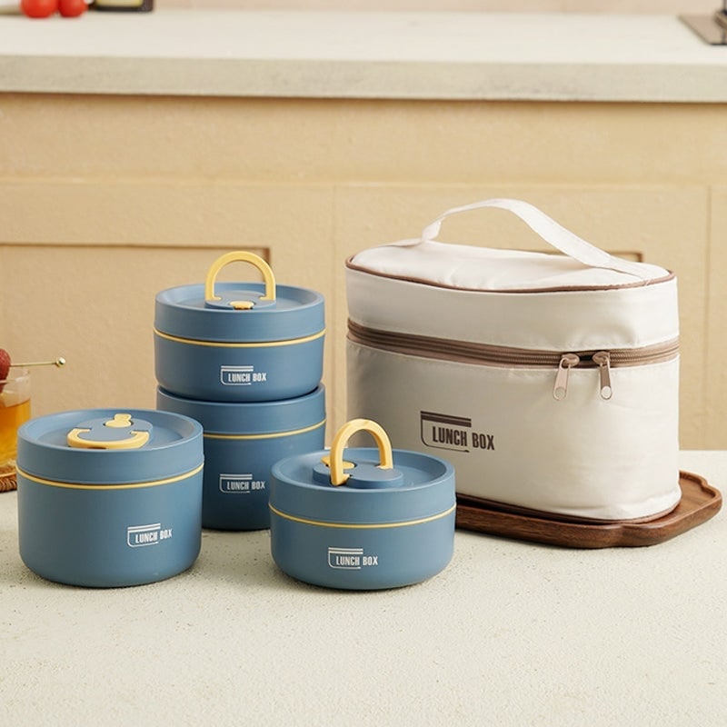 Thermal Lunch Box with Stainless Steel Compartments Insulated Bag and Folding Handle - Image 2