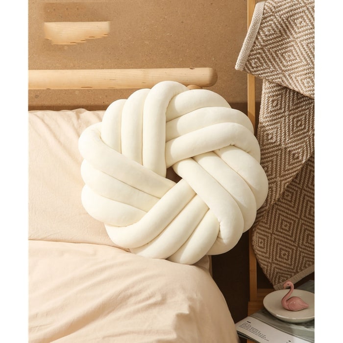 Throw Pillow with Knotted Ball Design in Soft Plush Velvet - Image 1