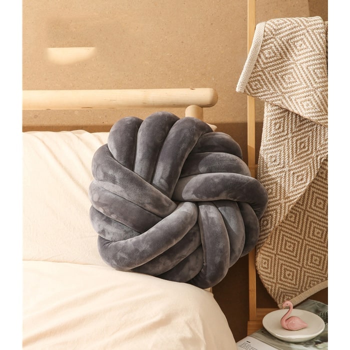 Throw Pillow with Knotted Ball Design in Soft Plush Velvet - Image 3