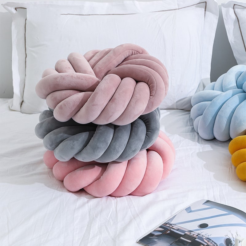 Throw Pillow with Knotted Ball Design in Soft Plush Velvet - Image 6