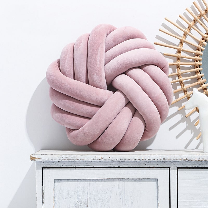 Throw Pillow with Knotted Ball Design in Soft Plush Velvet - Image 8