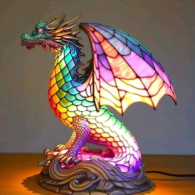Tiffany Style Stained Glass Table Lamp with Mosaic Panels and Animal Silhouette - Image 14
