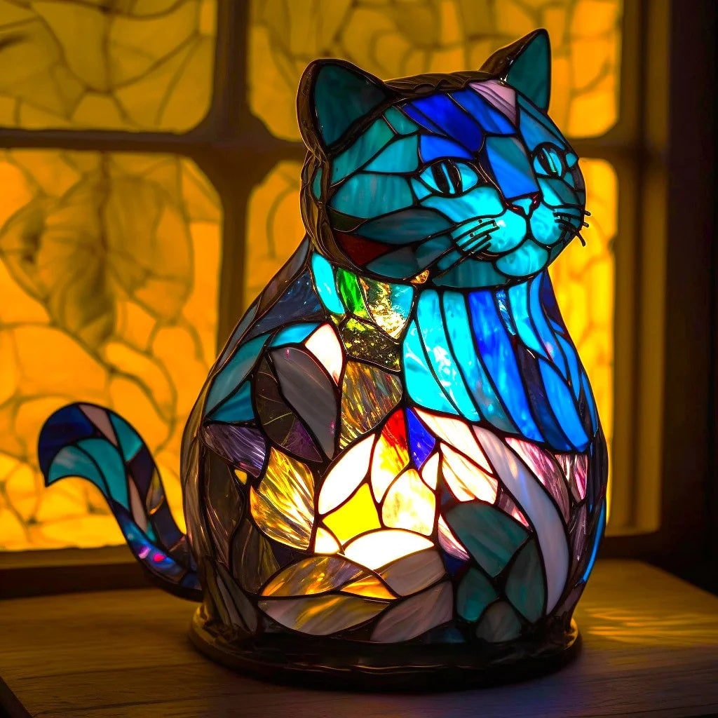 Tiffany Style Stained Glass Table Lamp with Mosaic Panels and Animal Silhouette - Image 16
