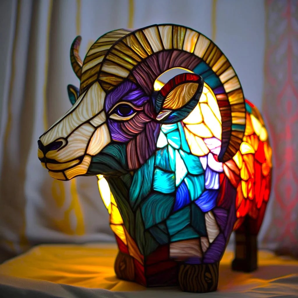 Tiffany Style Stained Glass Table Lamp with Mosaic Panels and Animal Silhouette - Image 17