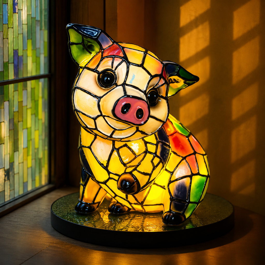 Tiffany Style Stained Glass Table Lamp with Mosaic Panels and Animal Silhouette - Image 19