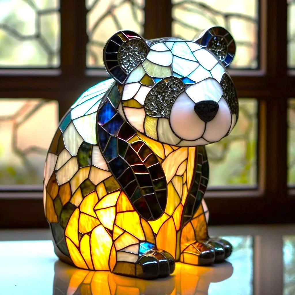Tiffany Style Stained Glass Table Lamp with Mosaic Panels and Animal Silhouette - Image 4