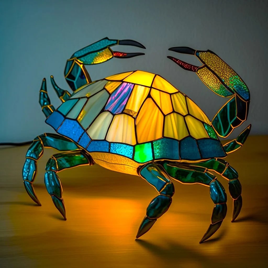 Tiffany Style Stained Glass Table Lamp with Mosaic Panels and Animal Silhouette - Image 6