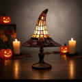 Tiffany Table Lamp with Stained Glass Witch Hat Shade and Bronze Base - Image 2