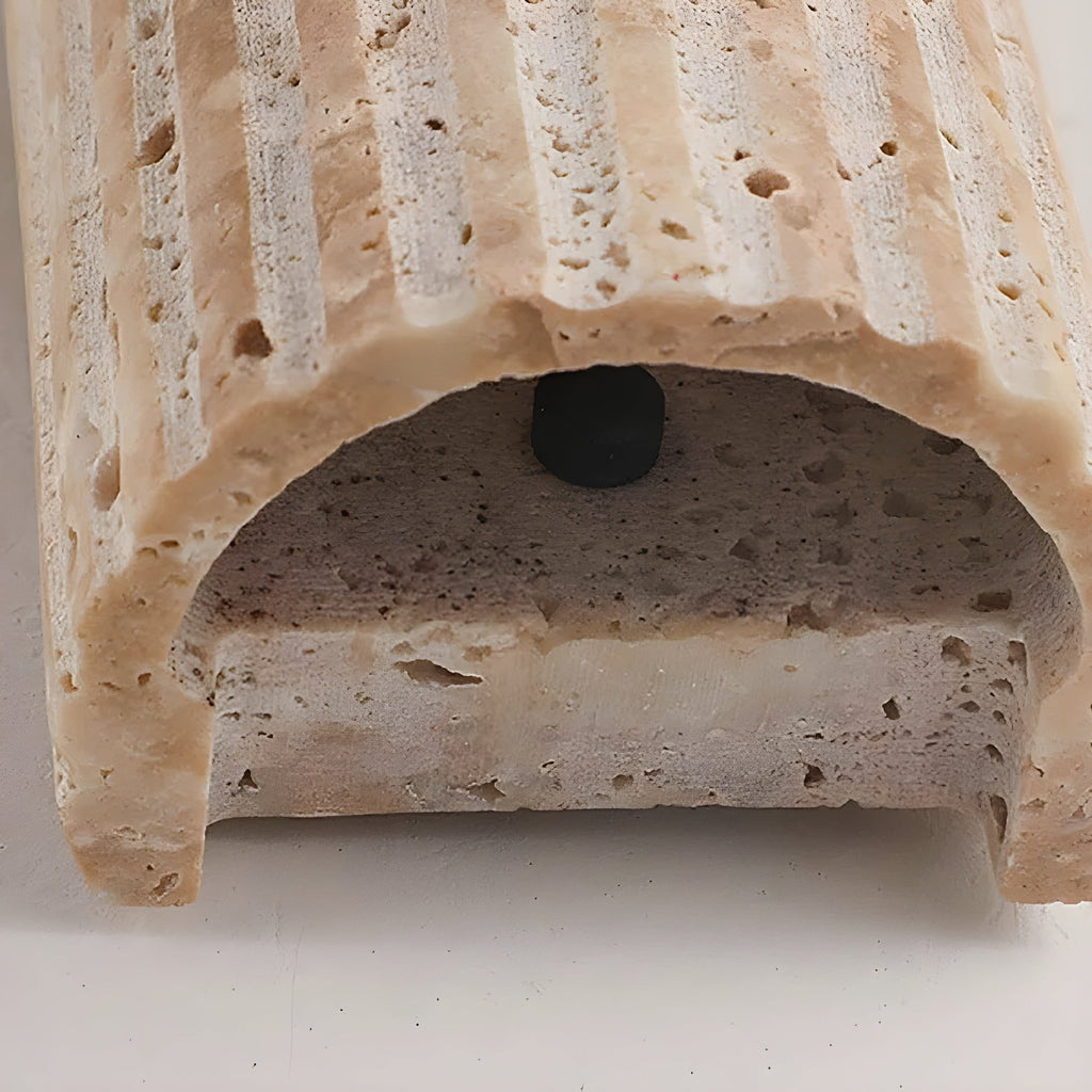 Travertine Wall Sconce with Fluted Column Design and Warm LED Lighting - Image 5