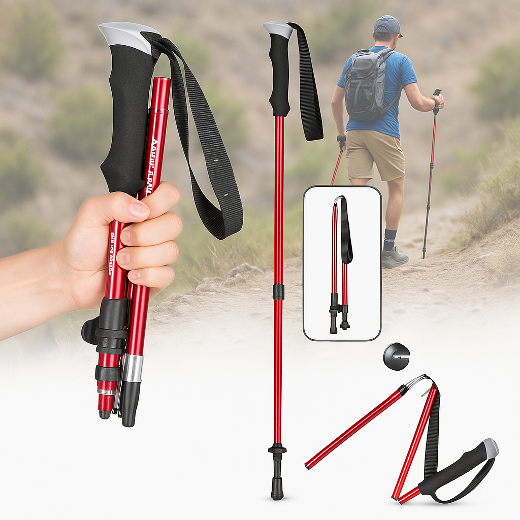 Trekking Poles Foldable Adjustable Lightweight with Ergonomic Foam Grip and Flip-Lock - Image 3